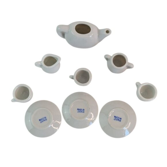Vintage 1960s Japanese Porcelain Miniature Childs Tea Set 9 Pc Blue White Japan - Picture 4 of 9